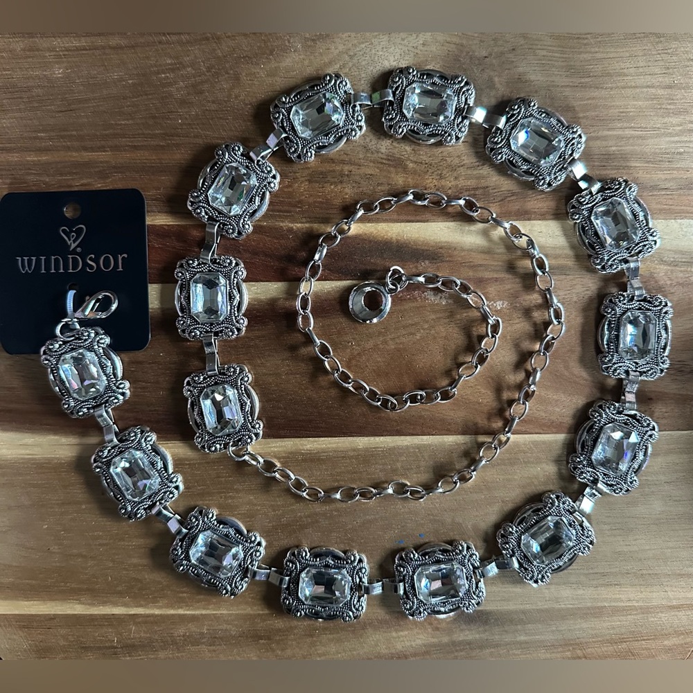 Windsor Silver Festival Belt with Crystal Rhinestone Accents